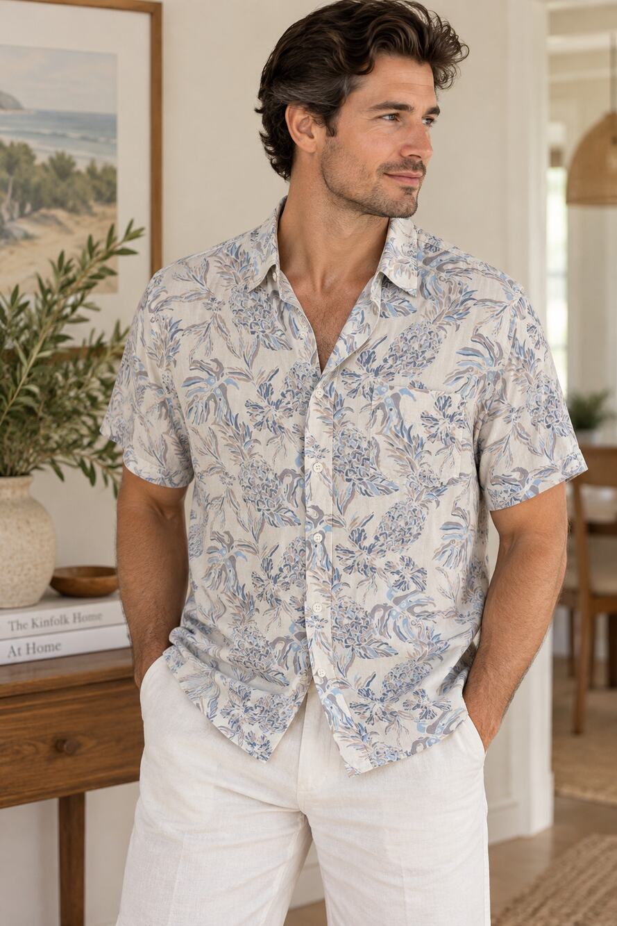Rails Carson Shirt Mens Medium Indo Pineapple Moon Beam Tropical Button Down